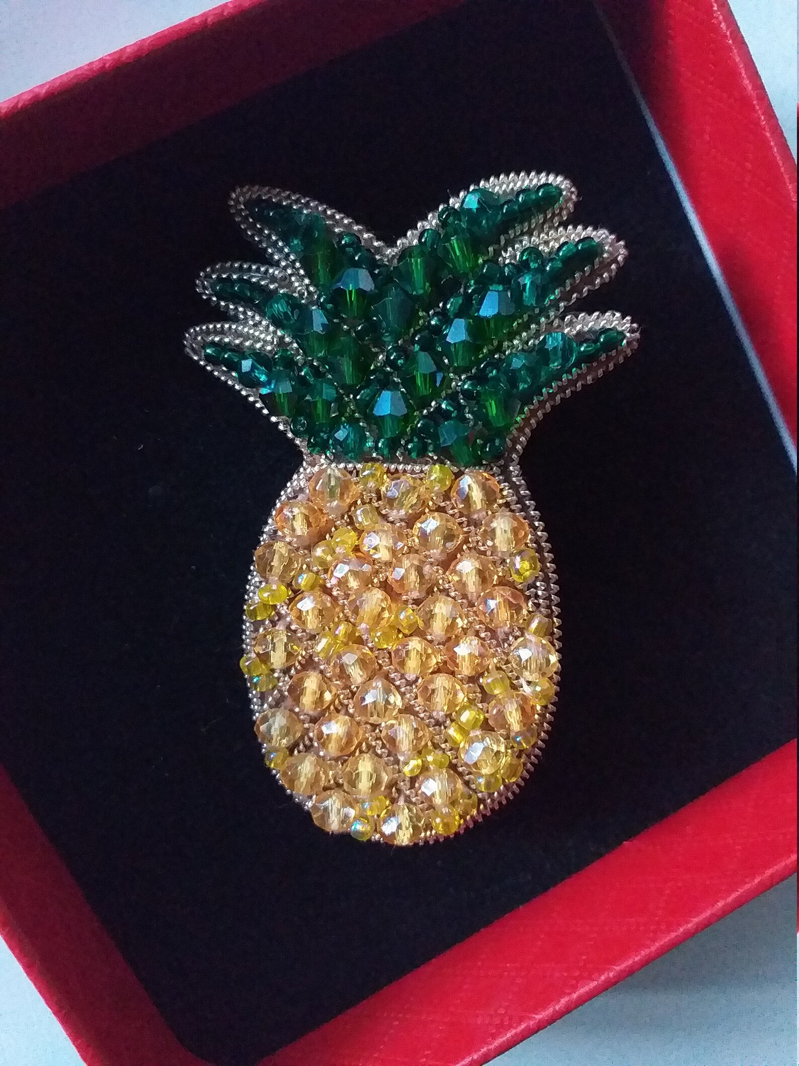 Spilla Ananas In Cristallo E Smalto Verde, Color Oro Rosa, Retrò Per Donna, Con Confezione Regalo