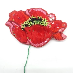 Spilla PAPAVERO rosso fiore perline、ricamata a mano、regalo di lusso、spila grande、spila fiori di papavero rosso、strass。