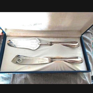 Set Torta Dessert argento placcato 800, 2 pezzi Paletta e Coltello Torta, vintage anni '70 Italia, posate punzonate, caja, ¡Nuevo!