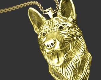 Pendentif Berger Allemand Or German Shepherd Chienne Chien Pendant Charm Gold Gifts Jewelry Pet 10k Plated Schäferhund Anhänger