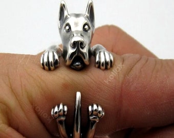 Great Dane Dog Wrap Ring Sterling Silver 925 Jewelry Jewellery Birthday Gift Idea Adjustable Size fits all.