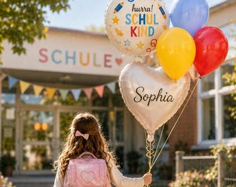Einschulungsballons personalisiert | Schultütenballon | Herzballon mit Name | Schulkind Ballon | Einschulung Deko | Schulanfang 2026