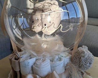 Personalisierte Windeltorte Mit Bobo Ballon – Babygeschenk Geburt | Babyshower Geschenk | Windeltorte Junge Mädchen Neutral | Deluxe