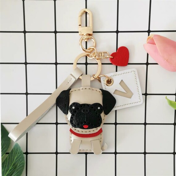 Handmade Leather Pug Keyring With Personalisation Etsy Singapore