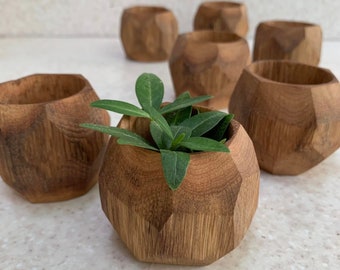 SET 3 Small indoor planters Wooden plant pot Geometric planter Handmade flower pot