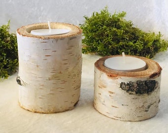 Set 2 Birch candle holders Wedding centerpieces for tables.