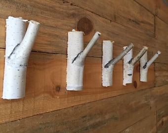Juego de ganchos de rama de árbol Ganchos de madera de abedul blanco