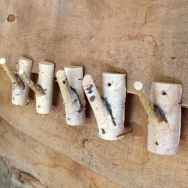 Mini  birch wood hooks White birch coat rack Birch coat hooks set 5