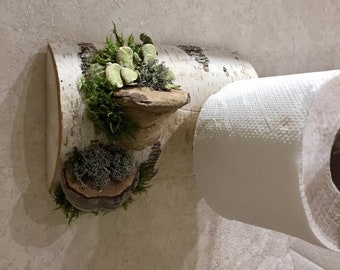 Toilet paper holder Wooden mushroom Lichen moss