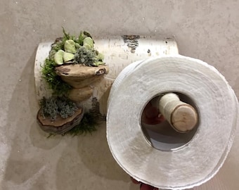 Toilet paper holder Wooden mushroom Lichen moss