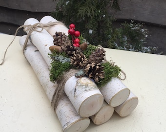 15 " White birch Fireplace logs Christmas Birch Bundle  White birch logs