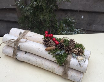 BIG 15 " set of 6 logs White birch Fireplace logs Christmas Birch Bundle  White birch logs