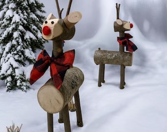 Handmade Log Reindeer Rustic Holiday Centerpiece Log deer