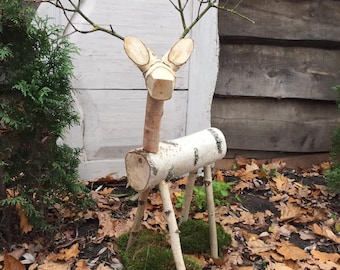 Birch log reindeer Wooden reindeer christmas decor Birch reindeer