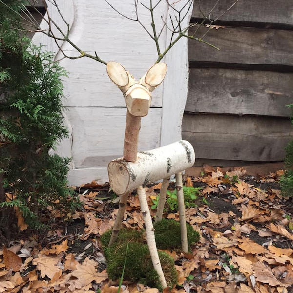 Birch log reindeer Wooden reindeer christmas decor Birch reindeer