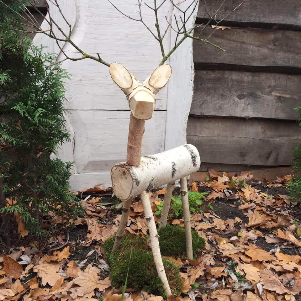 Birch Log Reindeer Wooden Reindeer Christmas Decor Birch Etsy UK