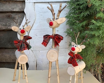 BIG log reindeer Holiday Centerpiece Christmas Gift rustic reindeer