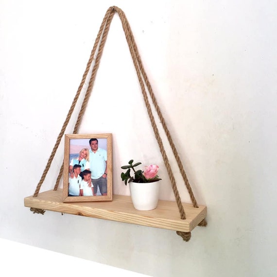 Mensole Sospese In Legno Con Corda, Set Da 2 – Rustiche, A Parete, Per Piante E Decorazione, Con Ganci Adesivi Inclusi, Stile Fattoria