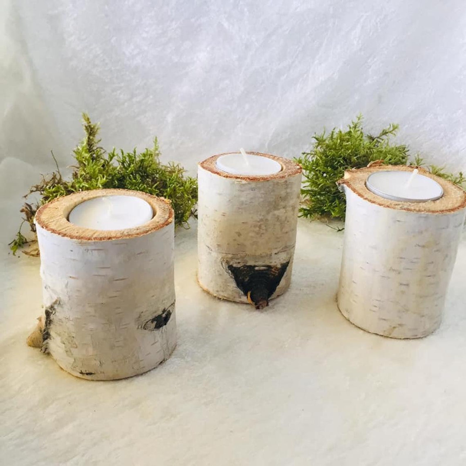 3 Birch Candle Holder Real Birch Logs Tea Light Holder Etsy