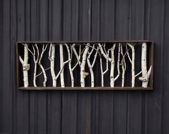 Forest wall art White birch shelf Cottagecore decor Live edge shelf