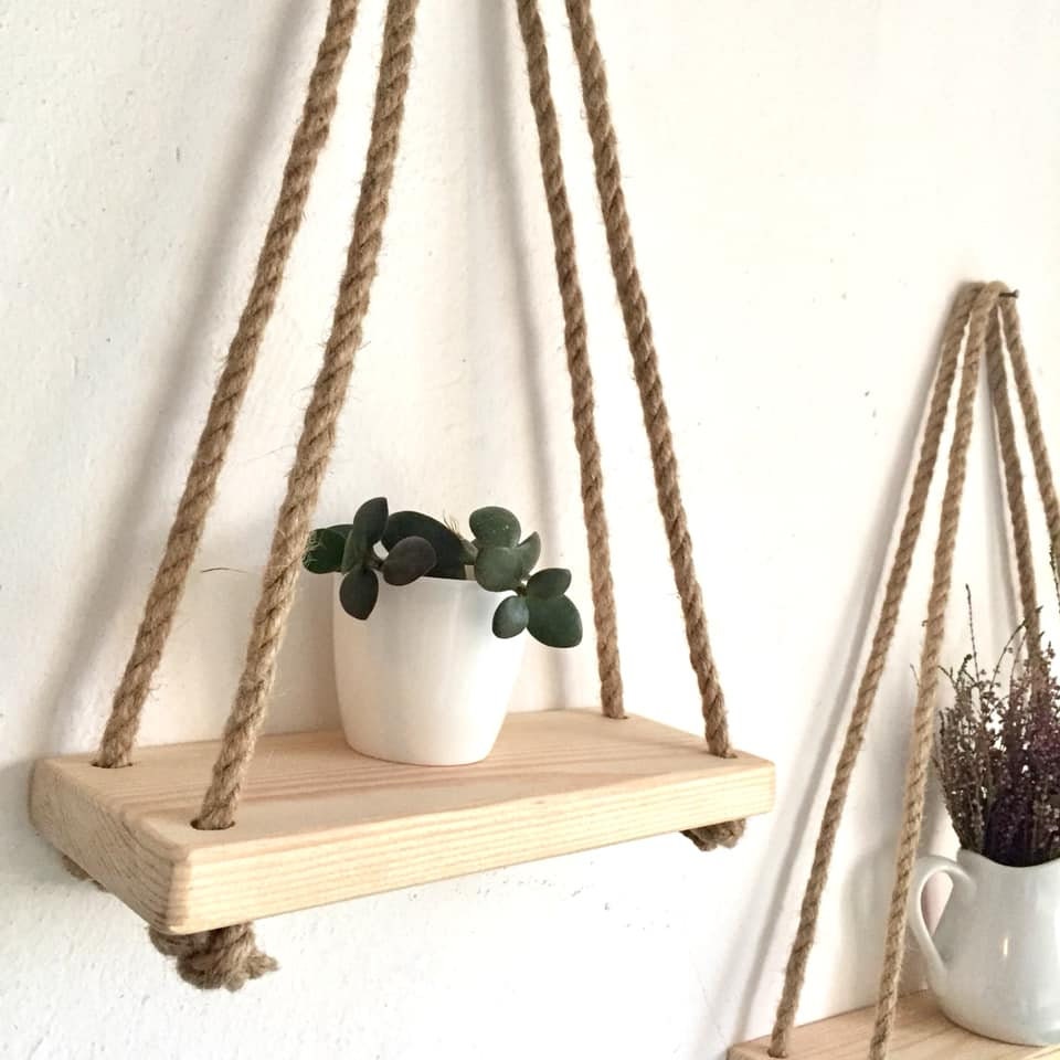 Rope shelf  Hanging shelves rope  Plant shelf  Rustic wall shelf