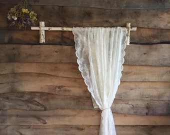 Rustic Birch Branch Curtain Rod with Wooden Hooks
