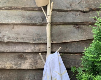 Birch wall decor Hat rack Birch branches Vertical coat rack