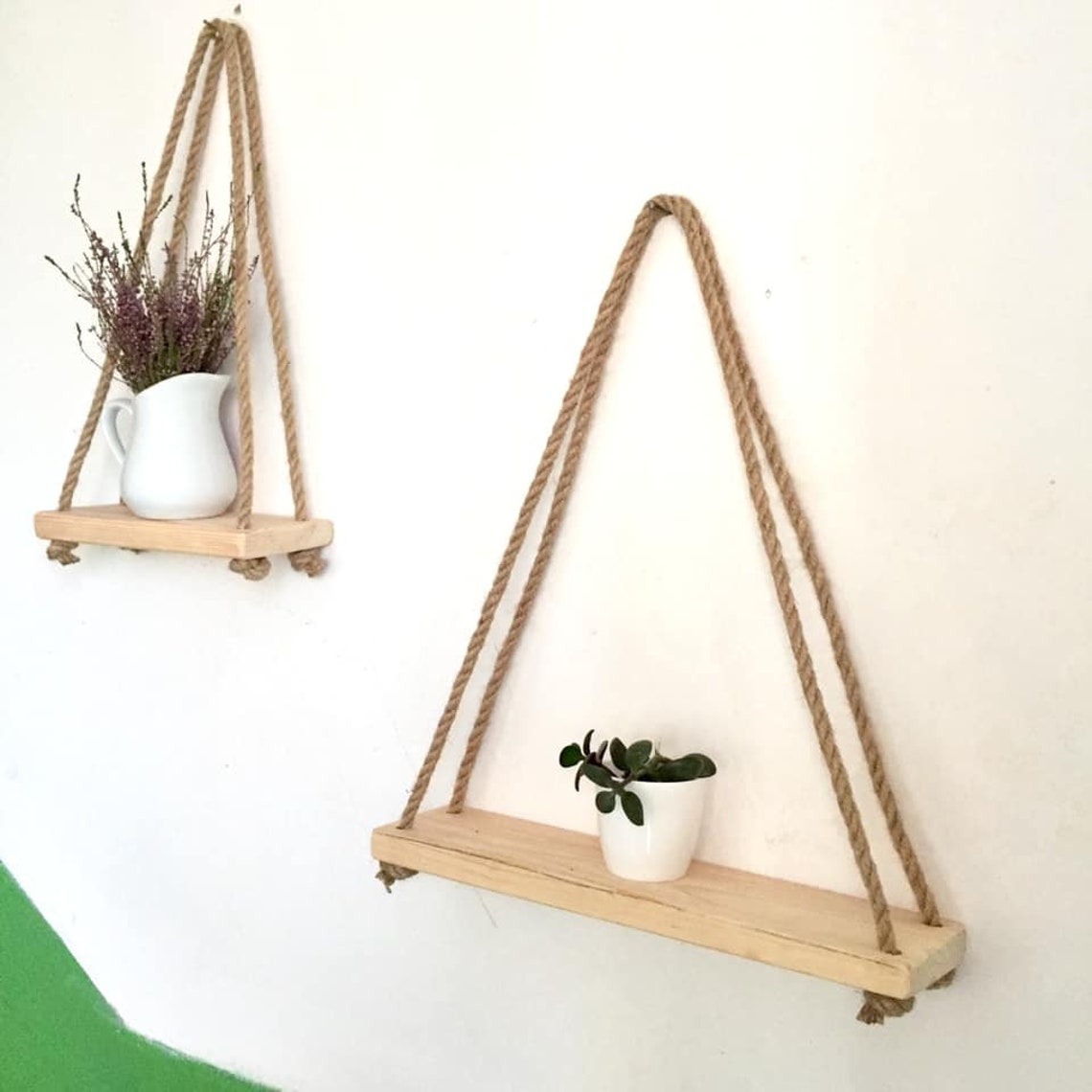Rope Shelf Hanging Shelves Rope Plant Shelf Rustic Wall Shelf Etsy