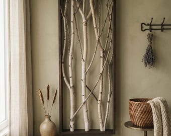 Birch Wall Art, Rustic Wood Hanging, Natural Branch Decor, Cabin Farmhouse Decor