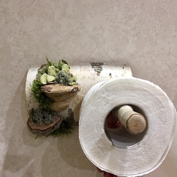 Toilet paper holder Wooden mushroom Lichen moss