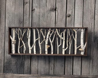 White Birch Forest Wall Art, Cottagecore Wood Headboard