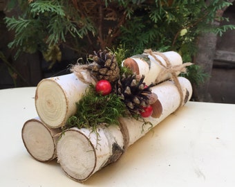 15"Christmas Log Bundle Birch Logs Fireplace decor