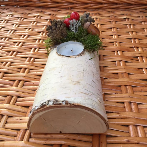 Reserve for Paula Clare  Birch logs candle holder Yule candle Fireplace mantel decor