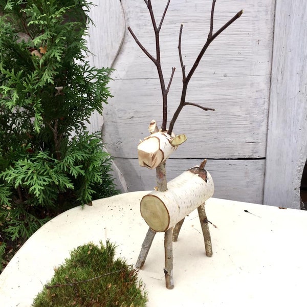 Cerf du jardin féerique Renne en bois Figurines de cerf en bois