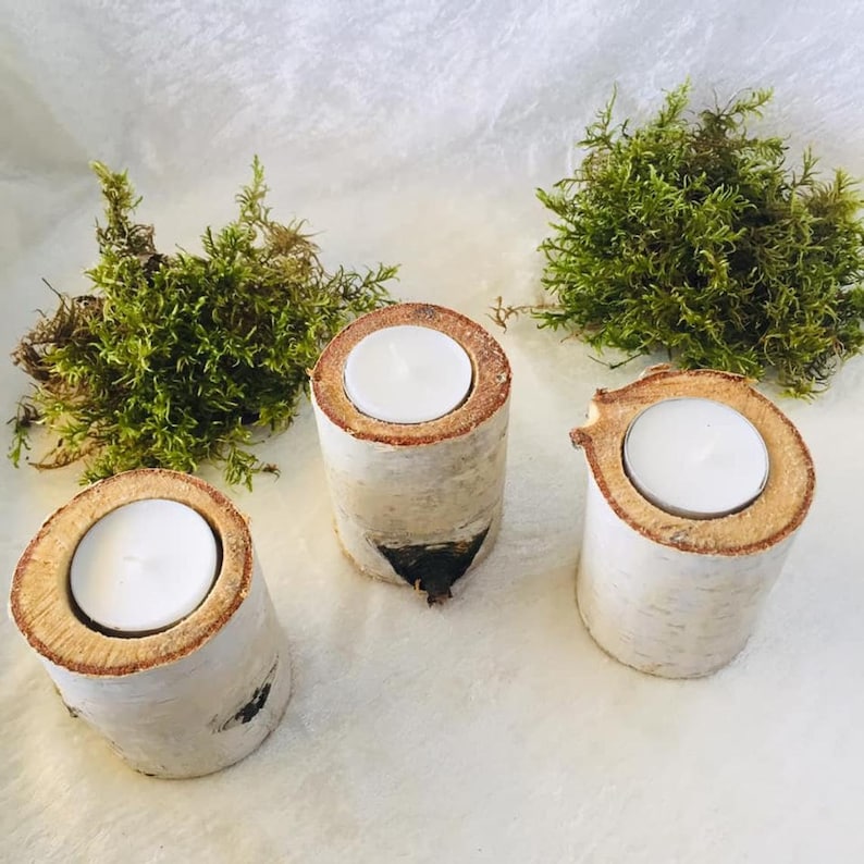 3 Birch Candle Holder Real Birch Logs Tea Light Holder Etsy