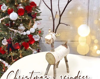 Birch log reindeer Wooden reindeer christmas decor