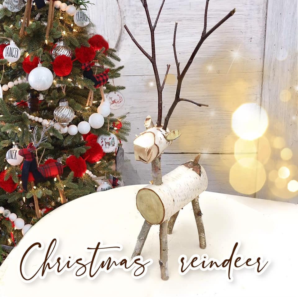 Birch log reindeer Wooden reindeer christmas decor Etsy