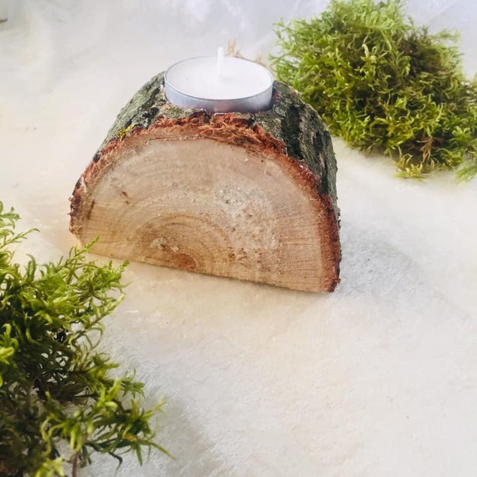 Log candle holder Cottagecore wedding decor Rustic candle Etsy