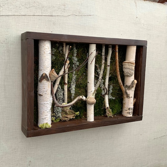 白樺の木のアート 苔の壁アート フォレストコアの装飾 白樺の枝の壁