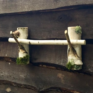 Birch branch hooks Towel hanger wooden Rustic coat rack  Realistic mushroom lichen moss