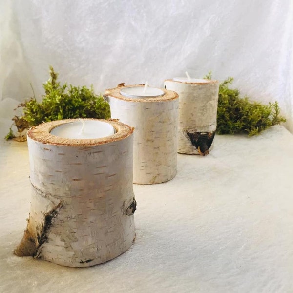 3 Birch candle holder Real birch logs Tea light holder