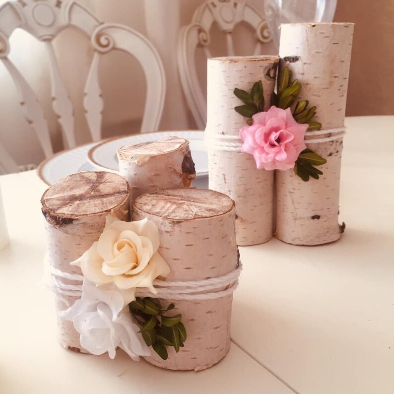Set white birch logs decor Wedding tree centerpiece for Etsy