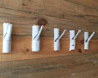 Tree Branch Hooks  White Birch wood hooks