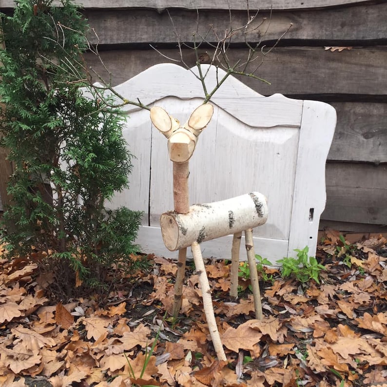 Birch Log Reindeer Wooden Reindeer Christmas Decor Birch Etsy