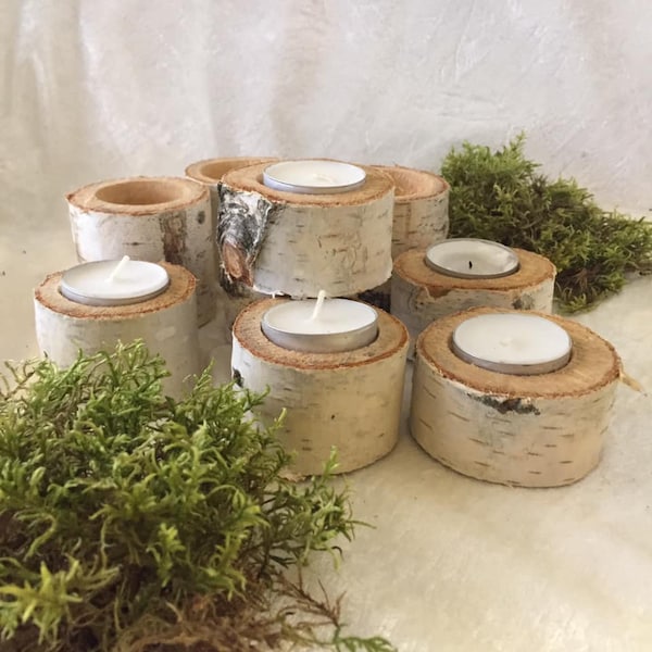 10 Birch candle holder  Wood tealight holders