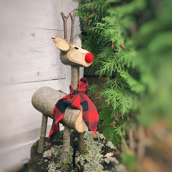 Handmade Log Reindeer  Rustic Holiday Centerpiece Log deer