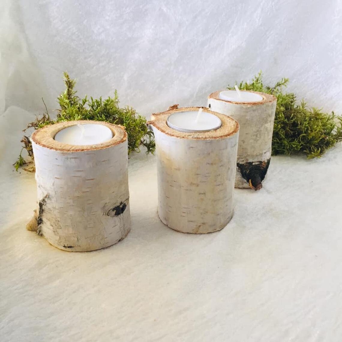 3 Birch Candle Holder Real Birch Logs Tea Light Holder Etsy