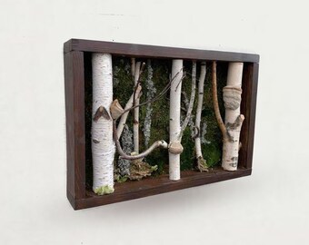 白樺の木のアート 苔の壁アート フォレストコアの装飾 白樺の枝の壁