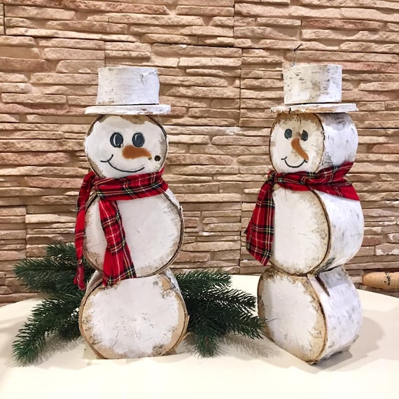 Set 2 Wooden Snowmen Primitive Snowman Cottagecore Decor - Etsy