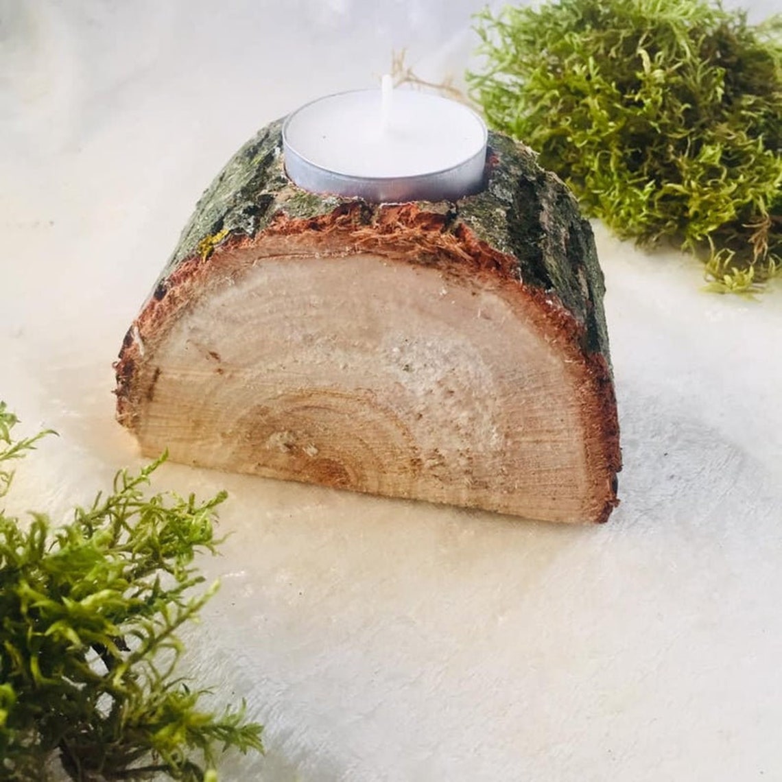 Log candle holder Cottagecore wedding decor Rustic candle Etsy